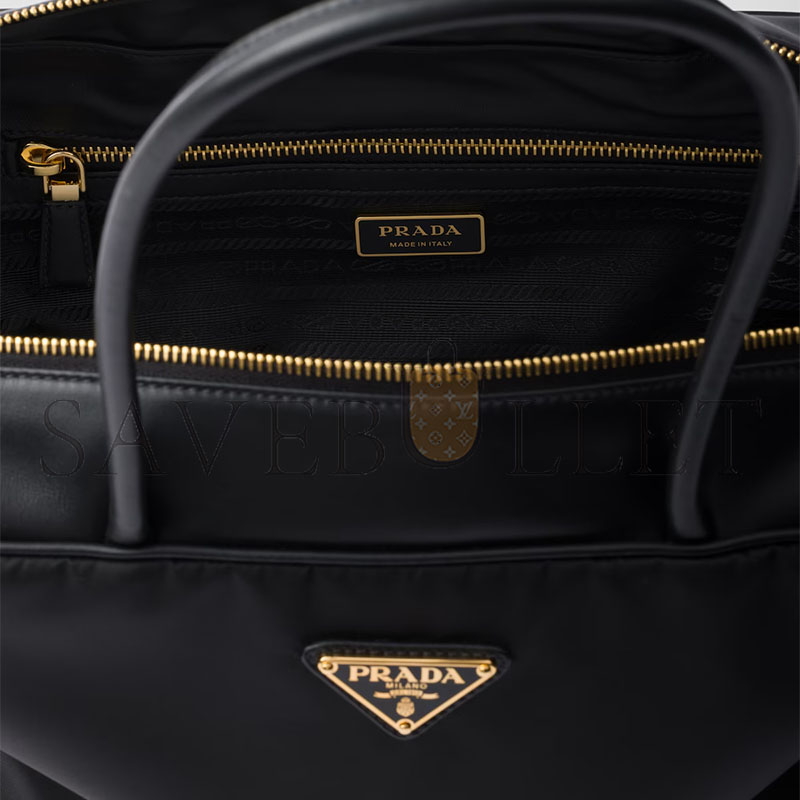 PRADA LARGE RE-NYLON AND LEATHER TOP-HANDLE BAG WITH PADLOCK 1BB131 (34*23*10cm)